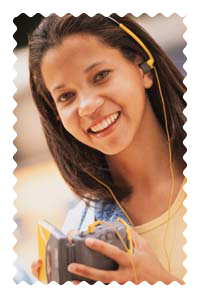 Teen girl holding CD player