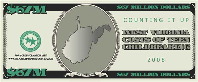 WV Cost of Teen ChildBearings - 2008 - $67 Million