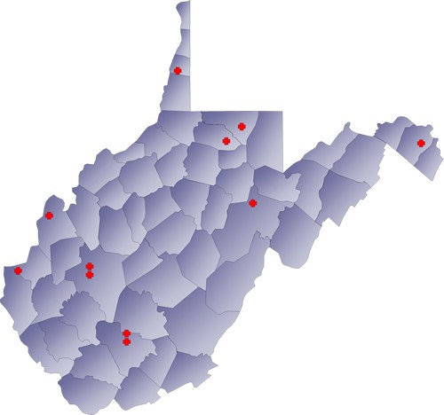 Pinpoints of Homeless Shelters in West Virginia