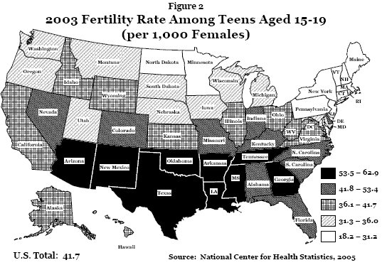 figure 2 - 2003 fertility rates among teens 15-19
