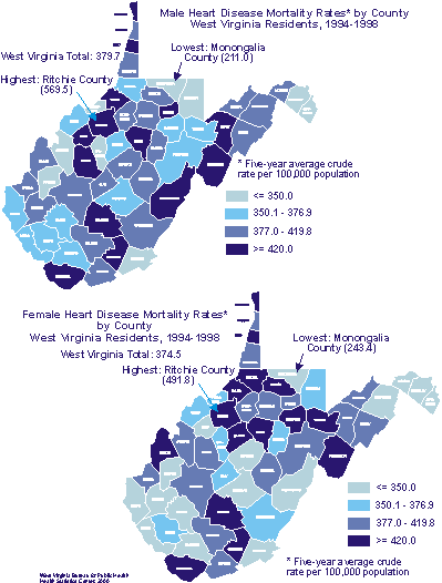 Male, Female heart disease map