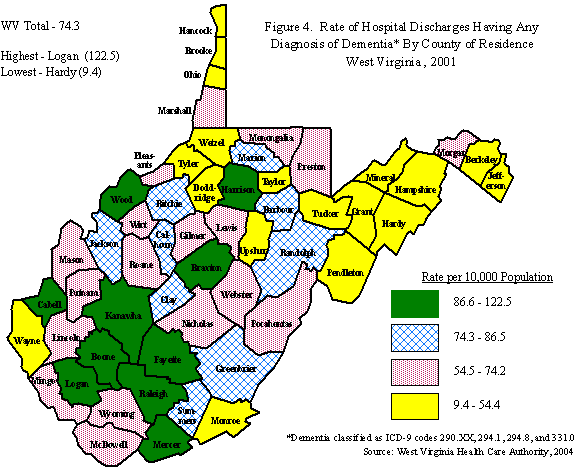 Hospital Discharges Having Diagnosis of Dementia by County
