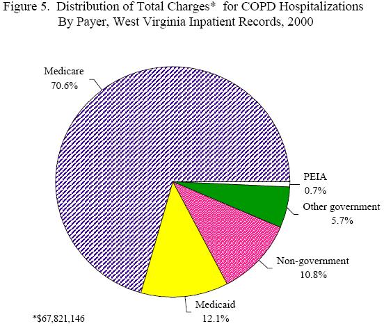 Figure 5-Distribution of Total Charges* for COPD Hospitalizations<br>By Payer, WV inpatient records, 2000