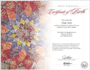 Heritage Quilt Heirloom Birth Certificate Picture